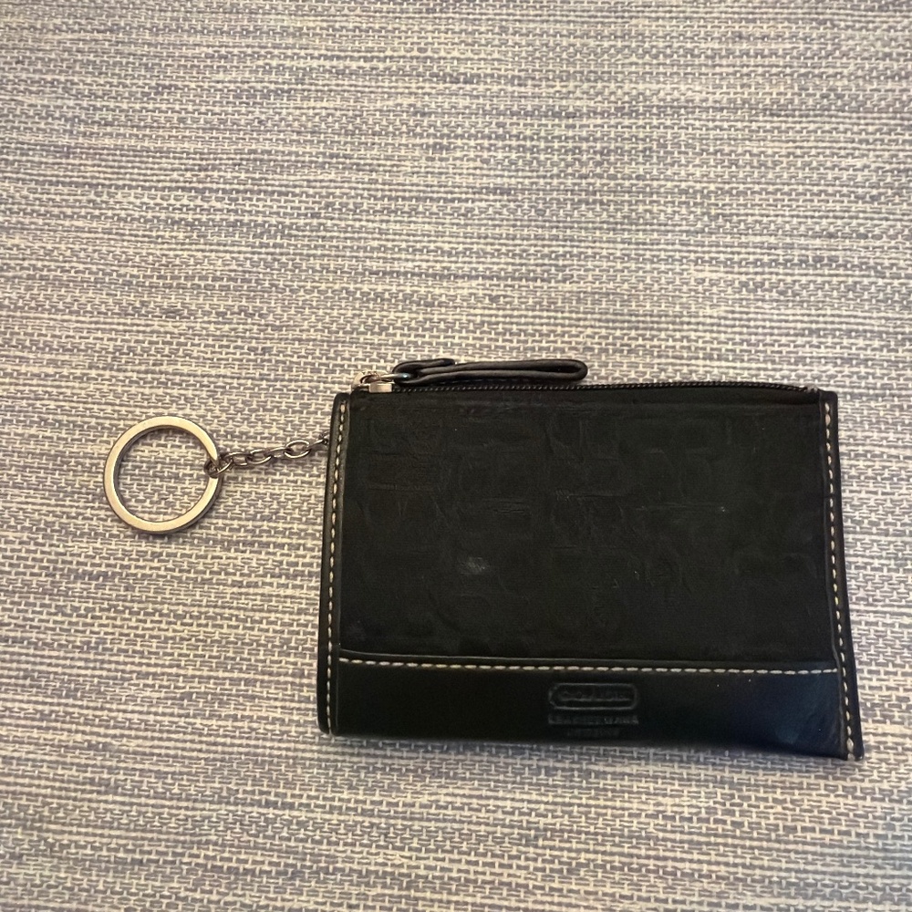 Coach black leather wallet with keychain